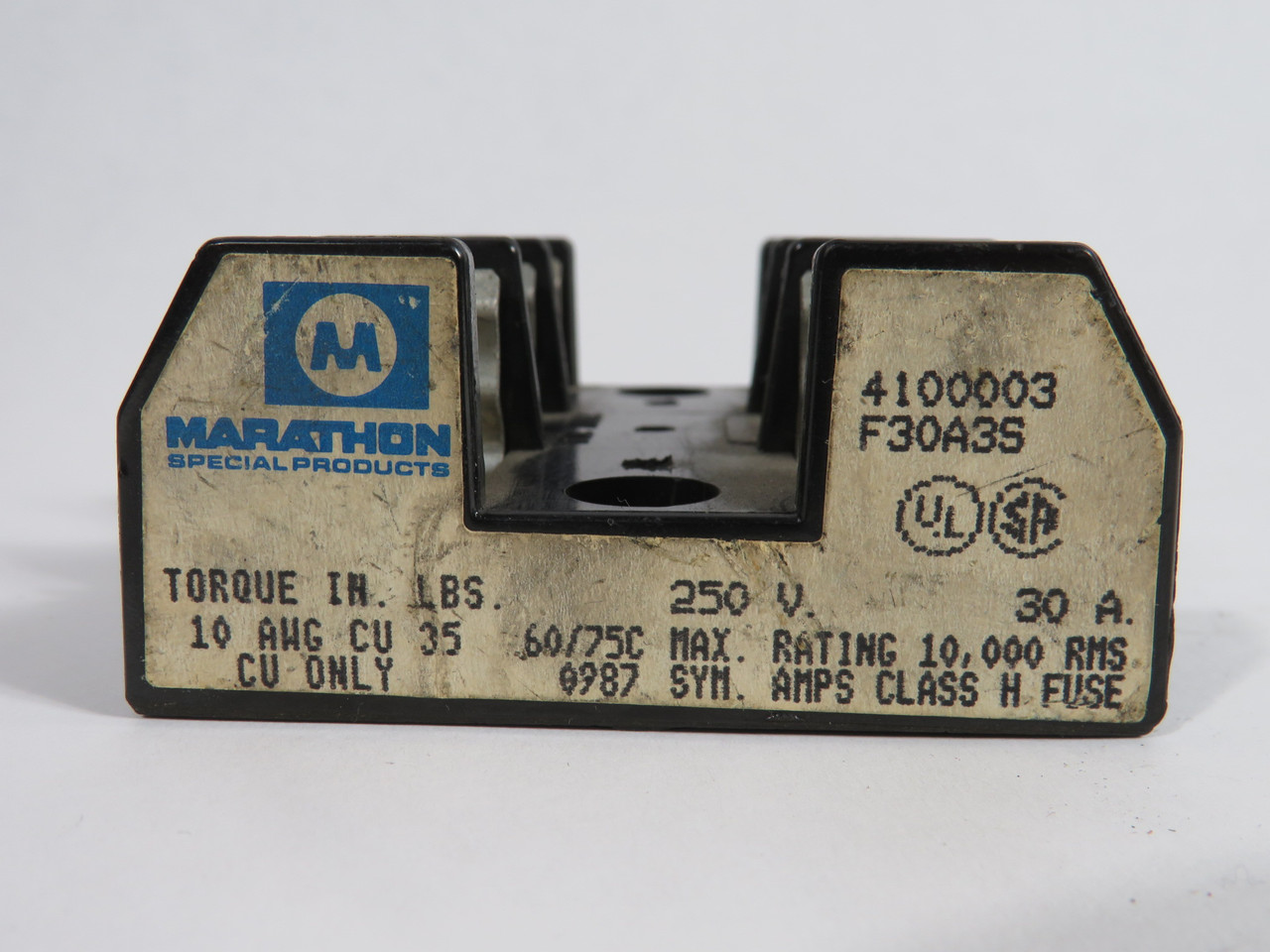Marathon F30A3S Fuse Holder 30A 250V 3-Pole Copper Only 10AWG CU 35 4100003 USED