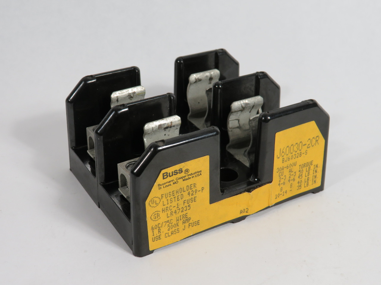 Bussmann J60030-2CR Fuse Holder 30A 600V 3-Pole Old Style USED