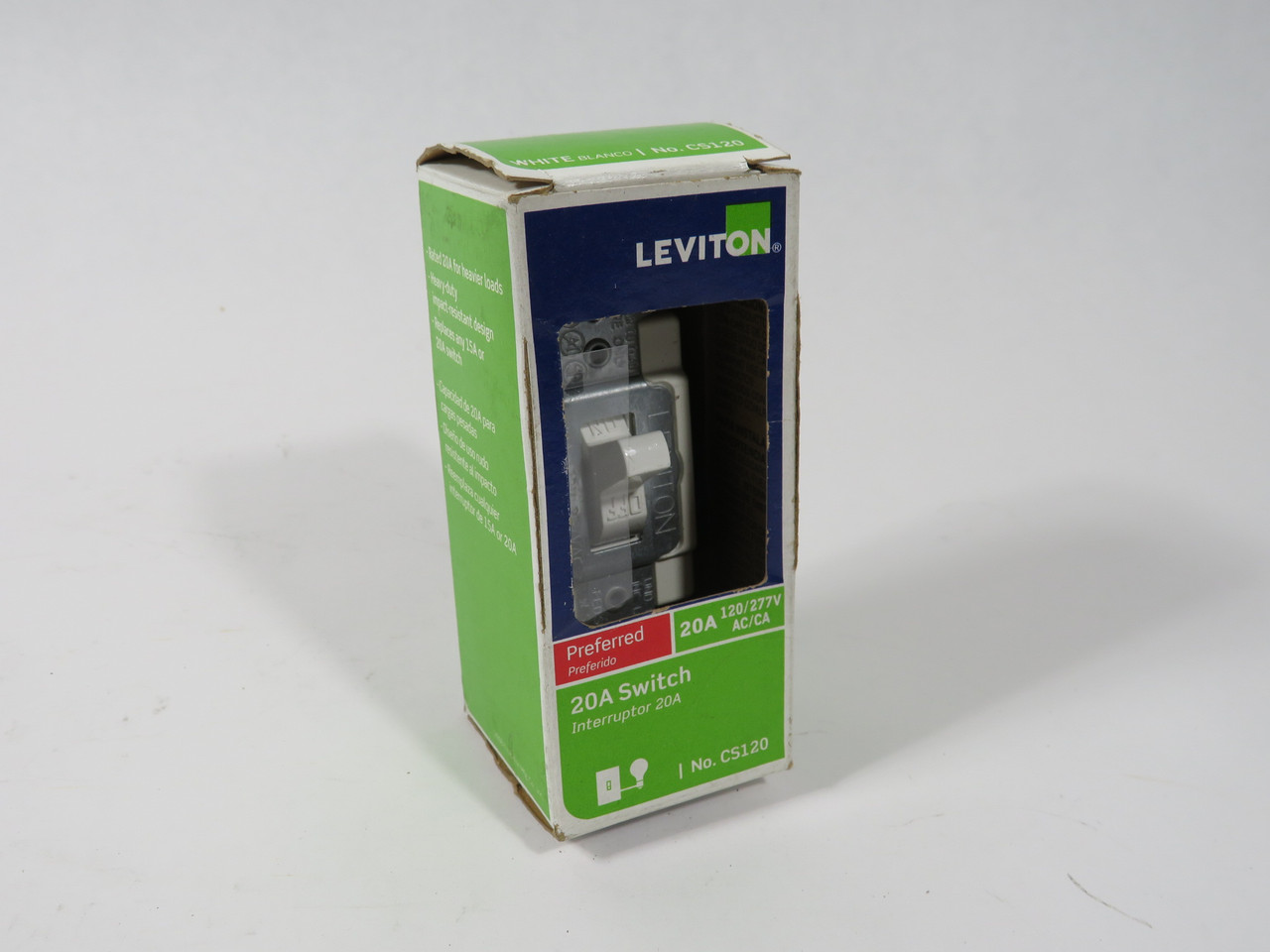 Leviton S02-CS120-2WS Toggle Switch 20A 120/277V 1-Pole PACKAGE DAMAGE NEW