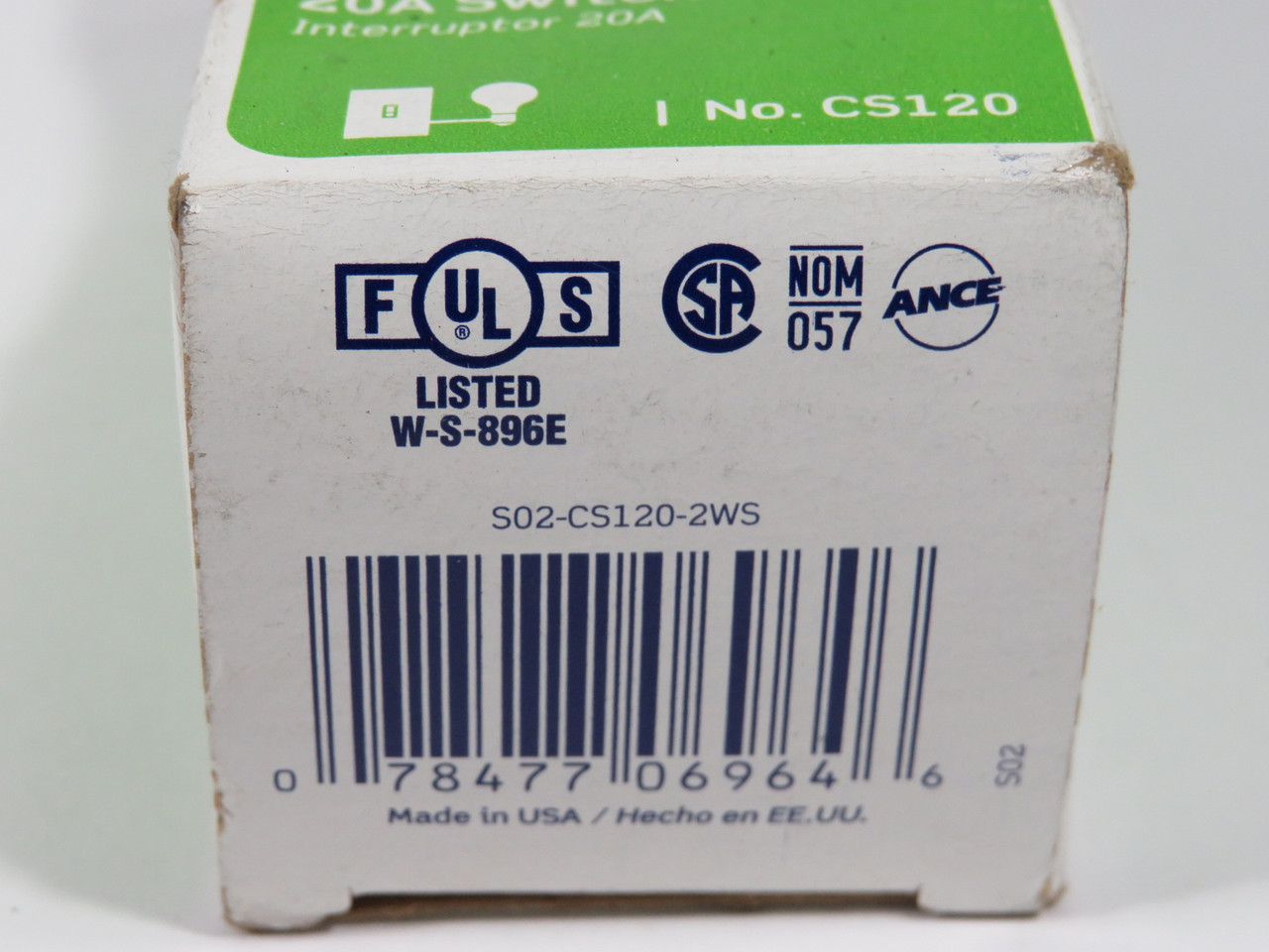 Leviton S02-CS120-2WS Toggle Switch 20A 120/277V 1-Pole PACKAGE DAMAGE NEW