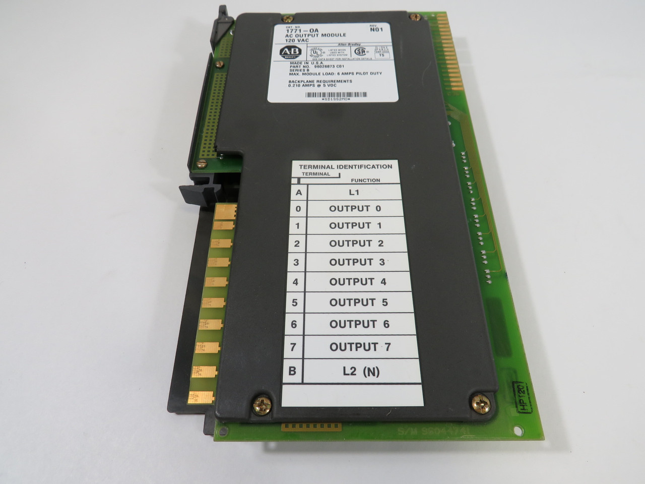 Allen-Bradley 1771-OA AC Output Module 120V 50/60Hz 1.5A Series B Rev. N01 USED