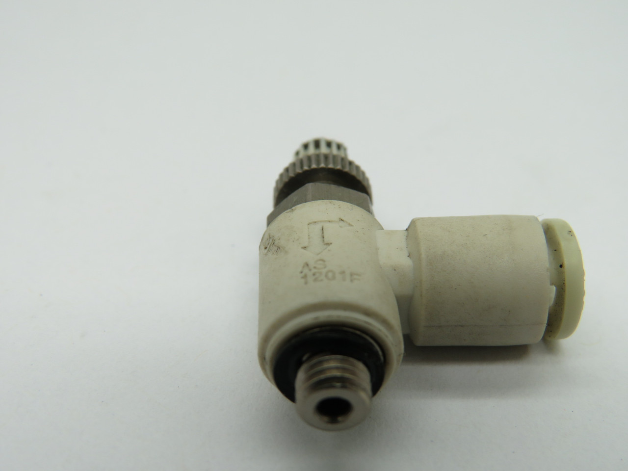 SMC AS1201F-M5-04 Speed Controller Elbow M5 Thread 4mm Tubing OD USED