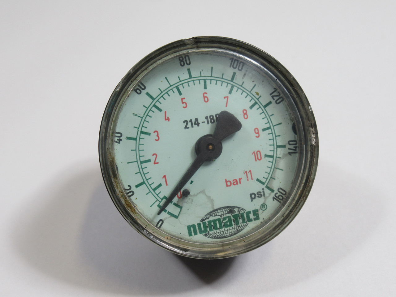 Numatics 214-188 Dry Pressure Gauge 0-160psig 0-11Bar 2" Diam 1/4" NPT USED