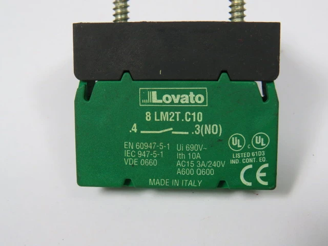 Lovato 8LM2T.C10 Contact Block w/ Mounting Latch 1NO USED