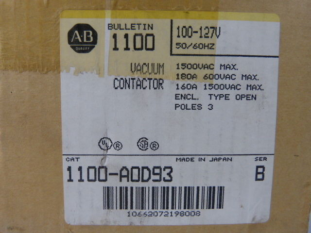 Allen-Bradley 1100-AOD93 Contactor Vacuum 180amp ! NEW !