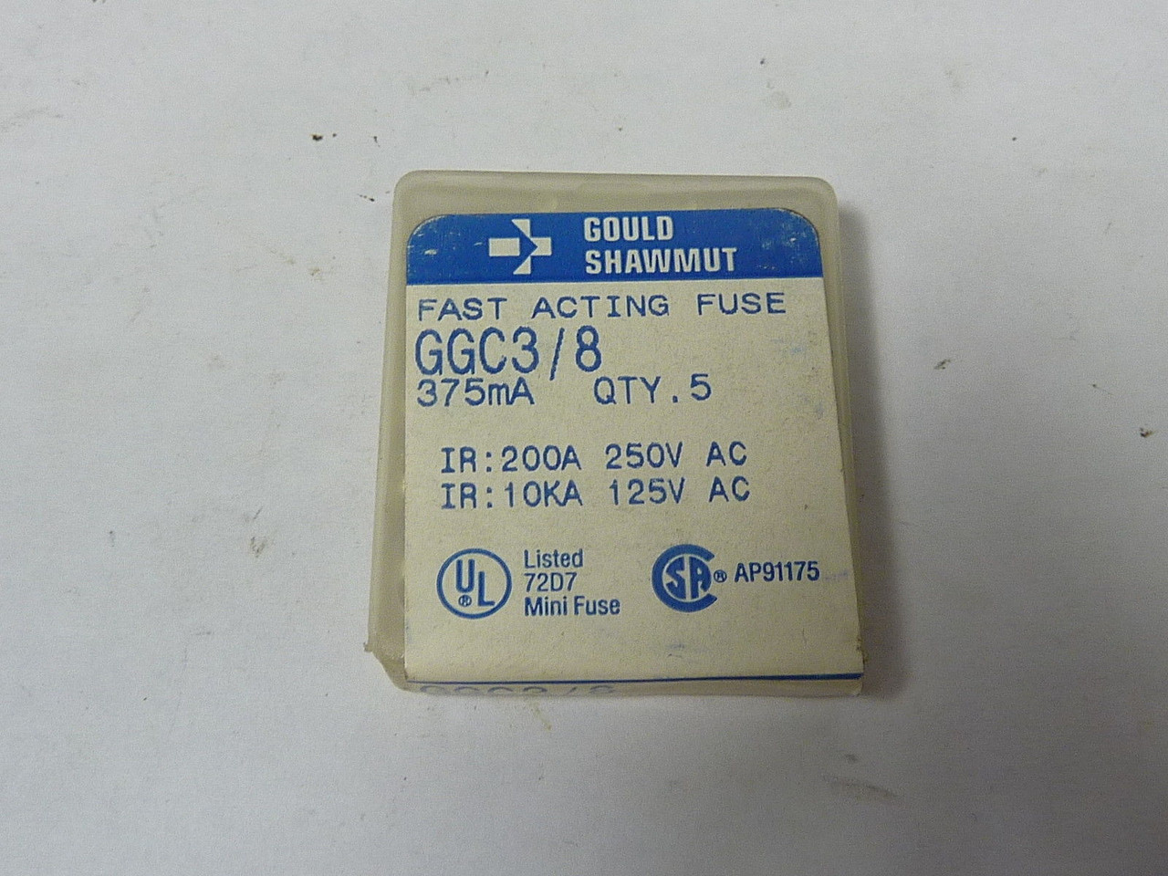Gould Shawmut GGC3/8 Fast Acting Fuse 375mA 250V 5-Pack ! NEW !