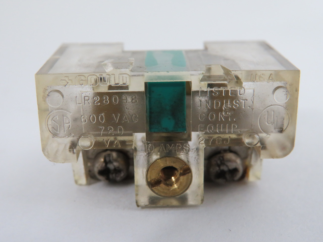 Gould 278J Clear Contact Block w/Green Plunger 10A 600VAC 720A 1NO USED