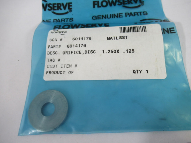 FlowServe 6014176 RLLB34160 Orifice Disc 1.250" x .125" TH ! NWB !