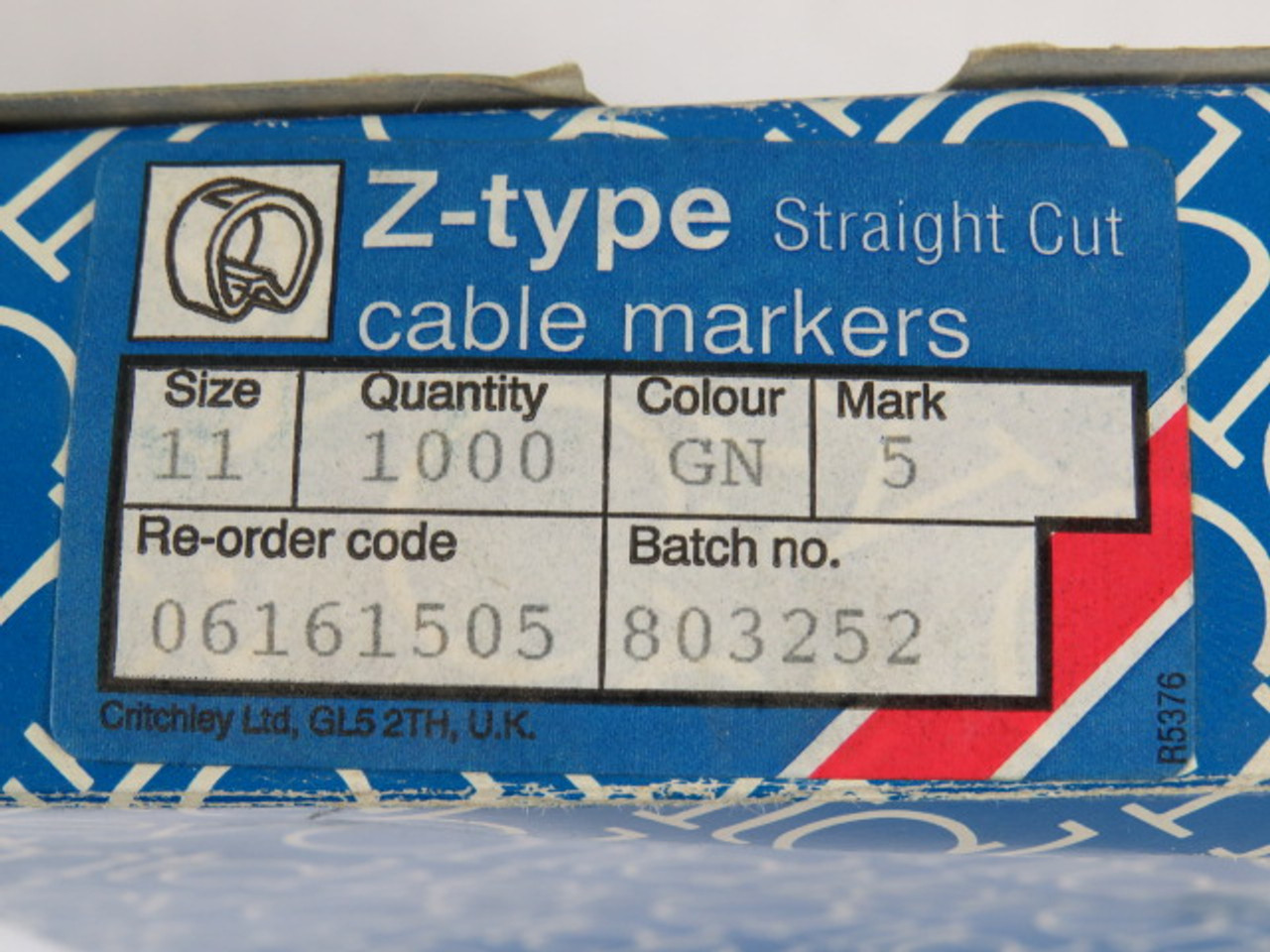 Critchley 06161505 Green Cable Marker #5 Z11 Straight Cut 100-Pack  NEW