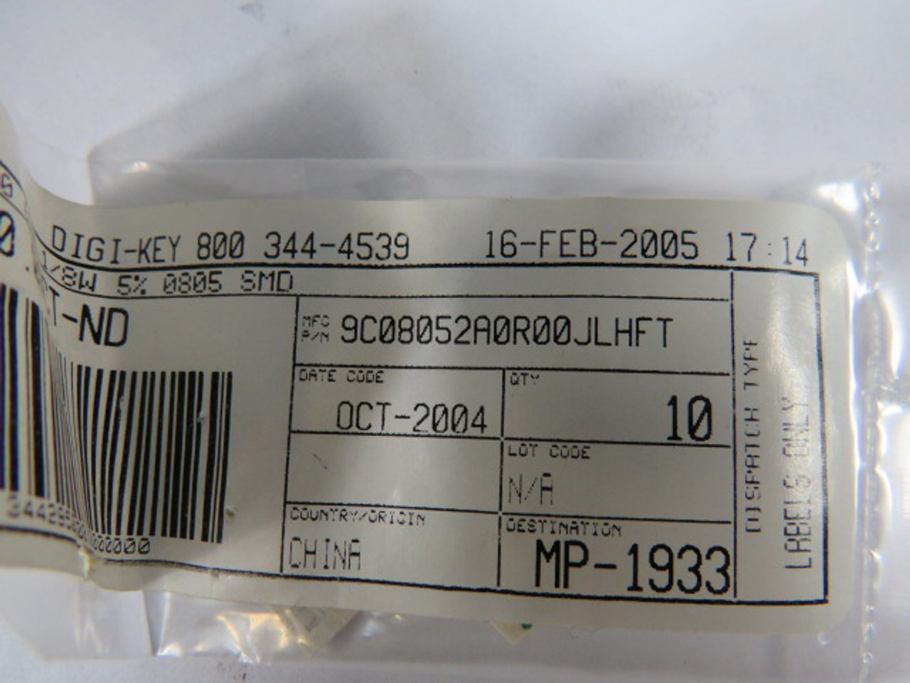 Yageo 9C08052A0R00JLHFT Chip Resistor 0.0Ohm 1/8W 5% 0805 SMD Lot of 20 ! NOP !