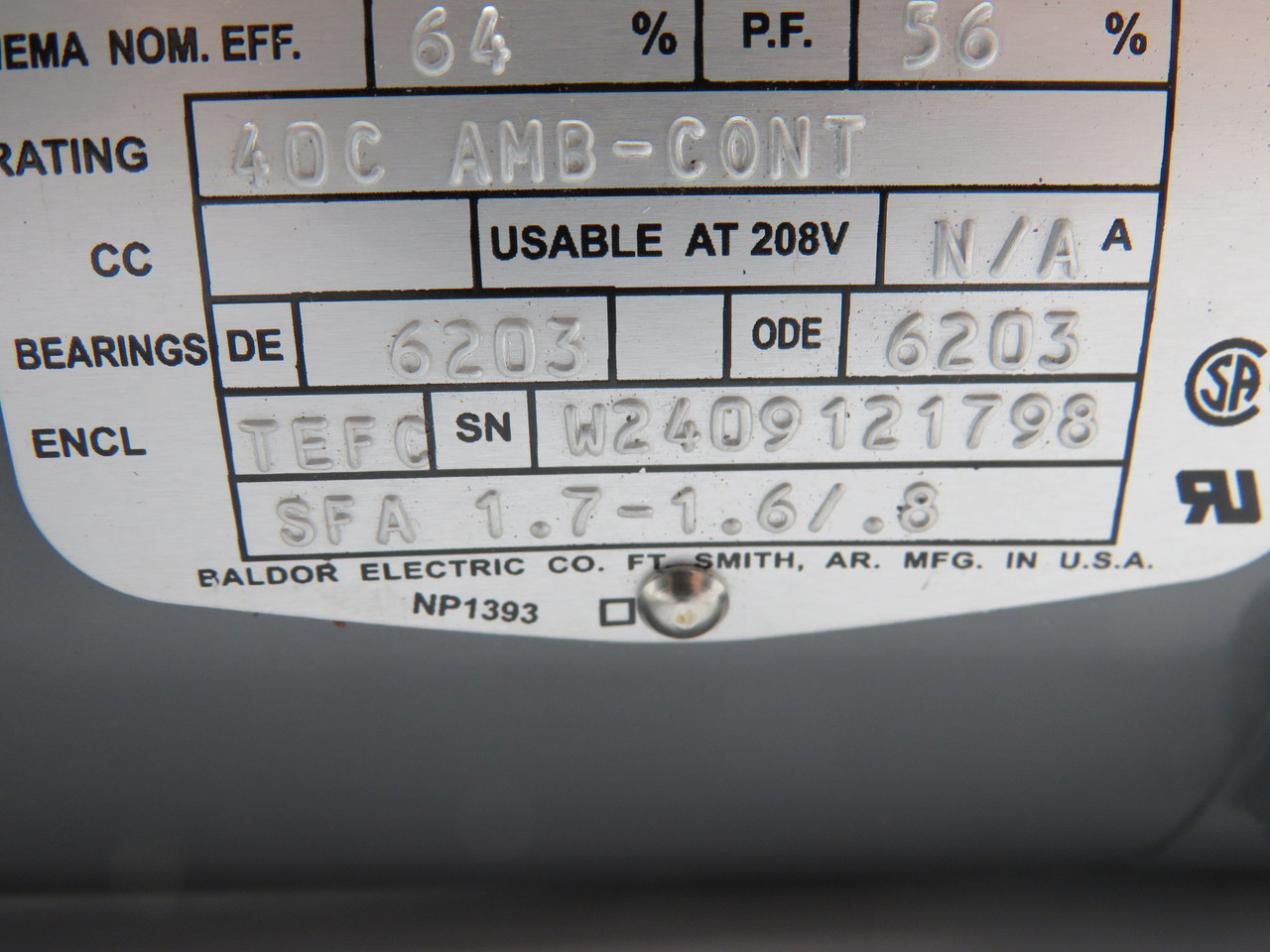 Boston Gear 0.25HP 1725RPM 208-230/460V 56C TEFC 3Ph 1.4-1.3/0.65A 60Hz NOP