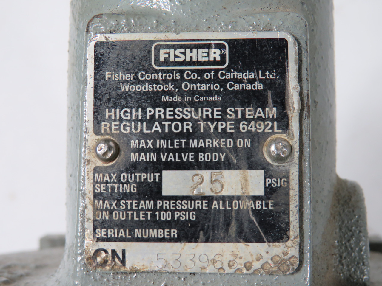 Fisher 6492L High Pressure Steam Regulator 25 psig 1/2" NPT USED