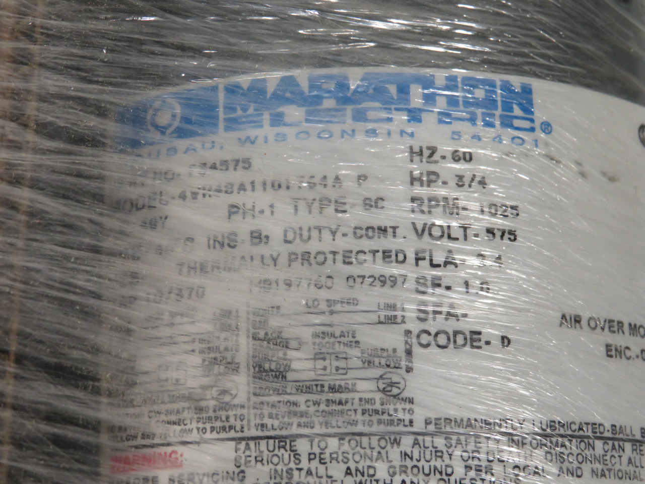 Marathon Blower Motor 3/4 HP 1025 RPM 575V 48Y Open 1Ph 2.4FLA 60Hz NEW