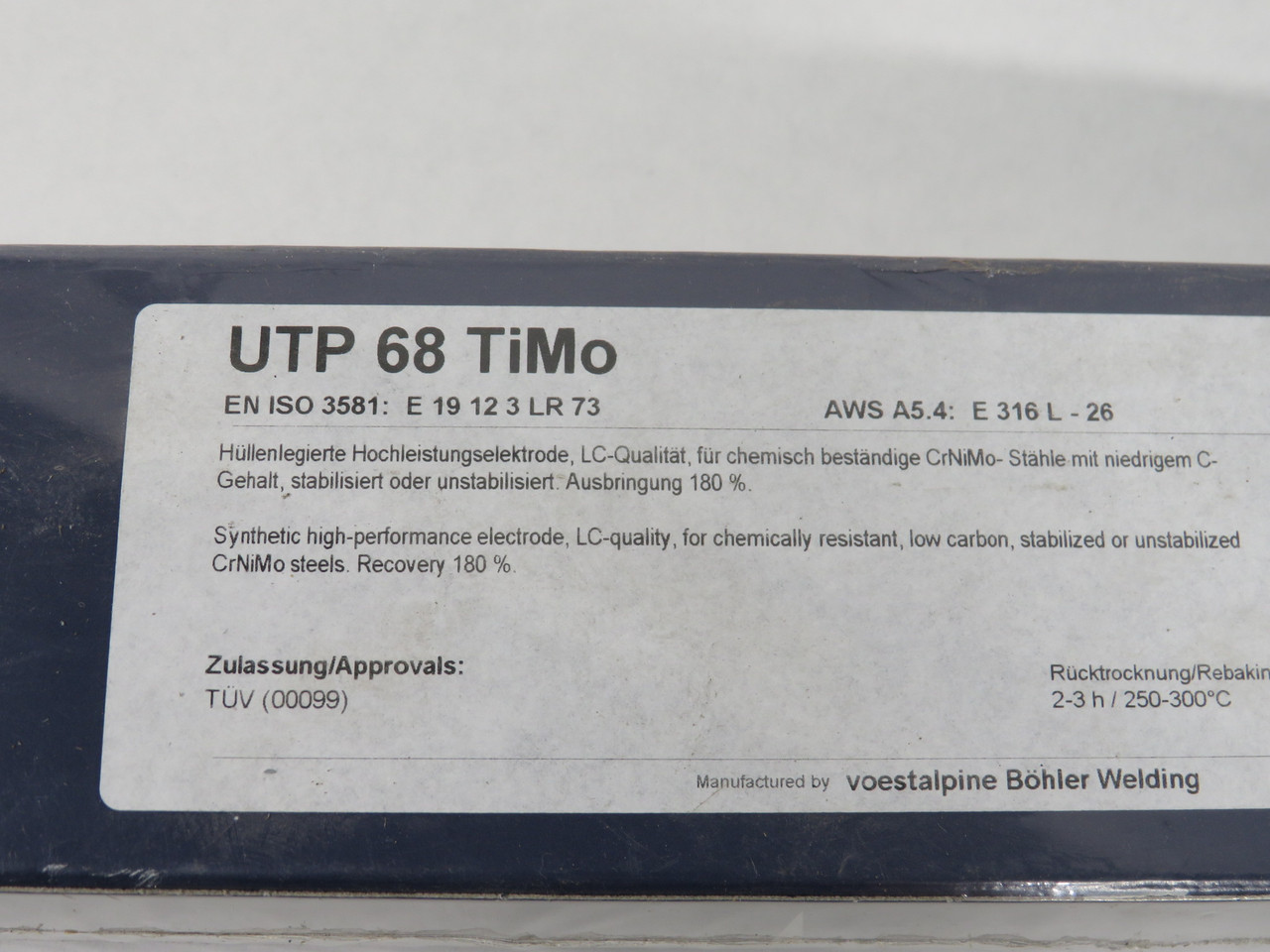 Voestalpine Bohler 16071 UTP 68 TiMo Electrode 2.5mm x 350mm 142-Pack SEALED NEW