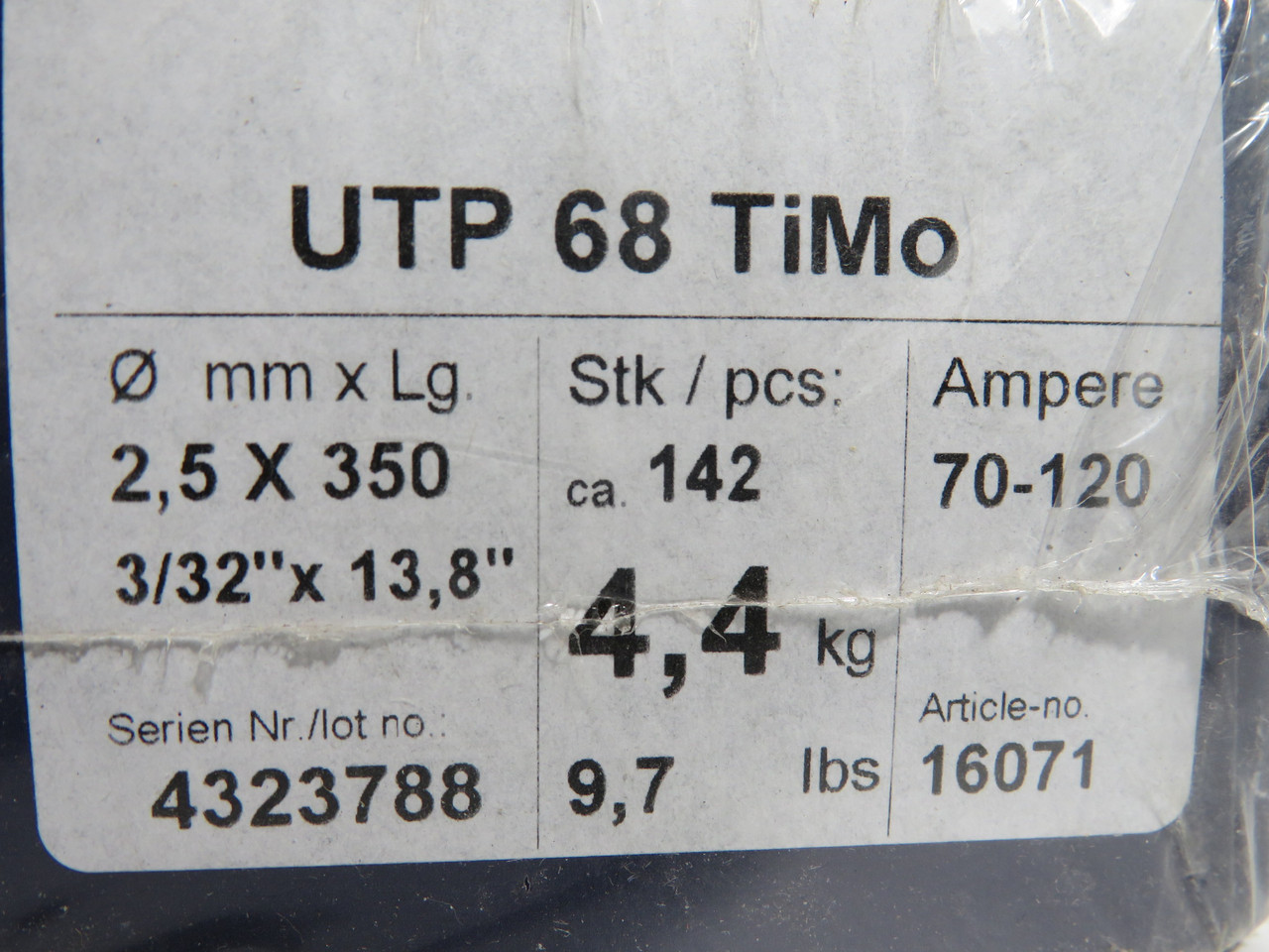 Voestalpine Bohler 16071 UTP 68 TiMo Electrode 2.5mm x 350mm 142-Pack SEALED NEW