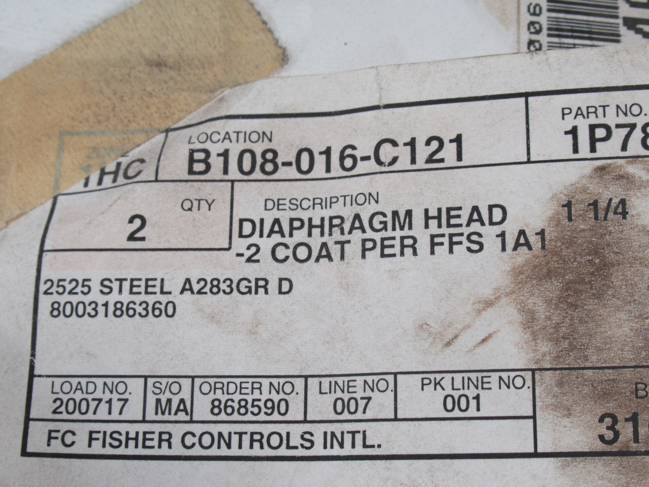 Fisher Controls 1P788225012 Steel Diaphragm Head for Type 95 Regulator 2-Pk NEW