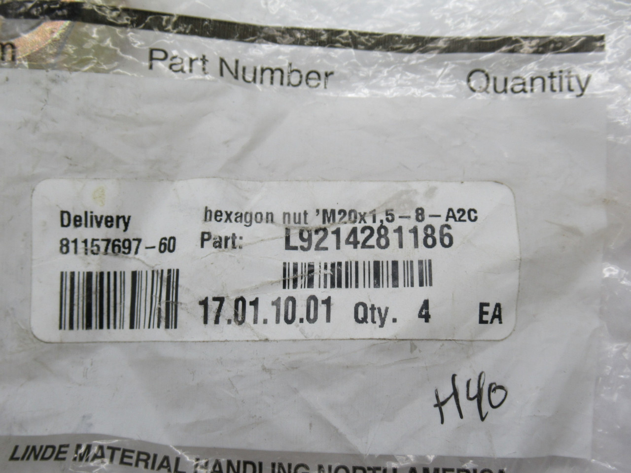 Linde L9214281186 Hexagon Nut M20x1.5-8 LOT OF 2 SHELF WEAR NWB