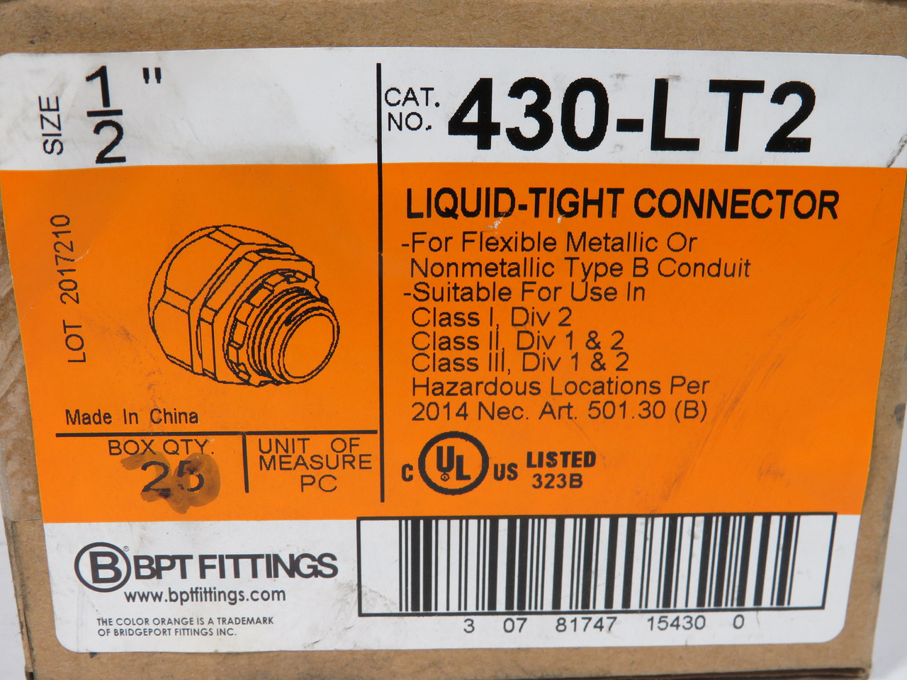 BPT Fittings 430-LT2 Die-Cast Zinc Liquid-Tight Connector 1/2" Lot of 6 NEW