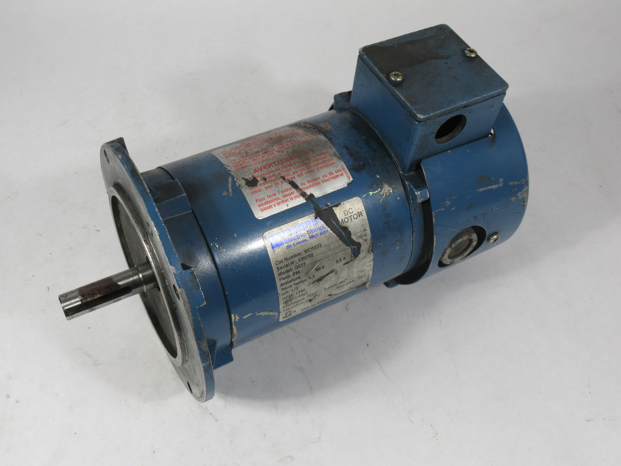 Emerson WC0332 DC Motor 1/3HP 1750RPM 90V 56C TEFC 3.4A COSMETIC DAMAGE USED