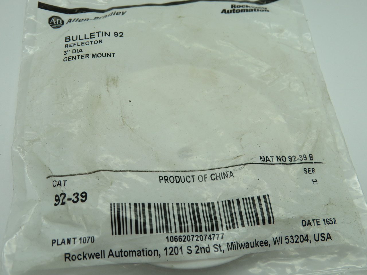 Allen-Bradley 92-39 Series B Center Mount Reflector 3" STAINED BAG NWB