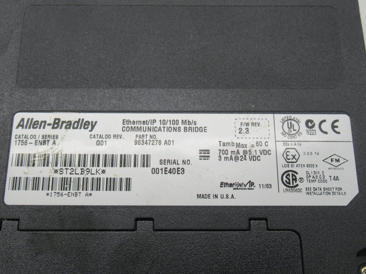 Allen-Bradley 1756-ENBT Ser A Ethernet Communications Bridge NO COVER USED