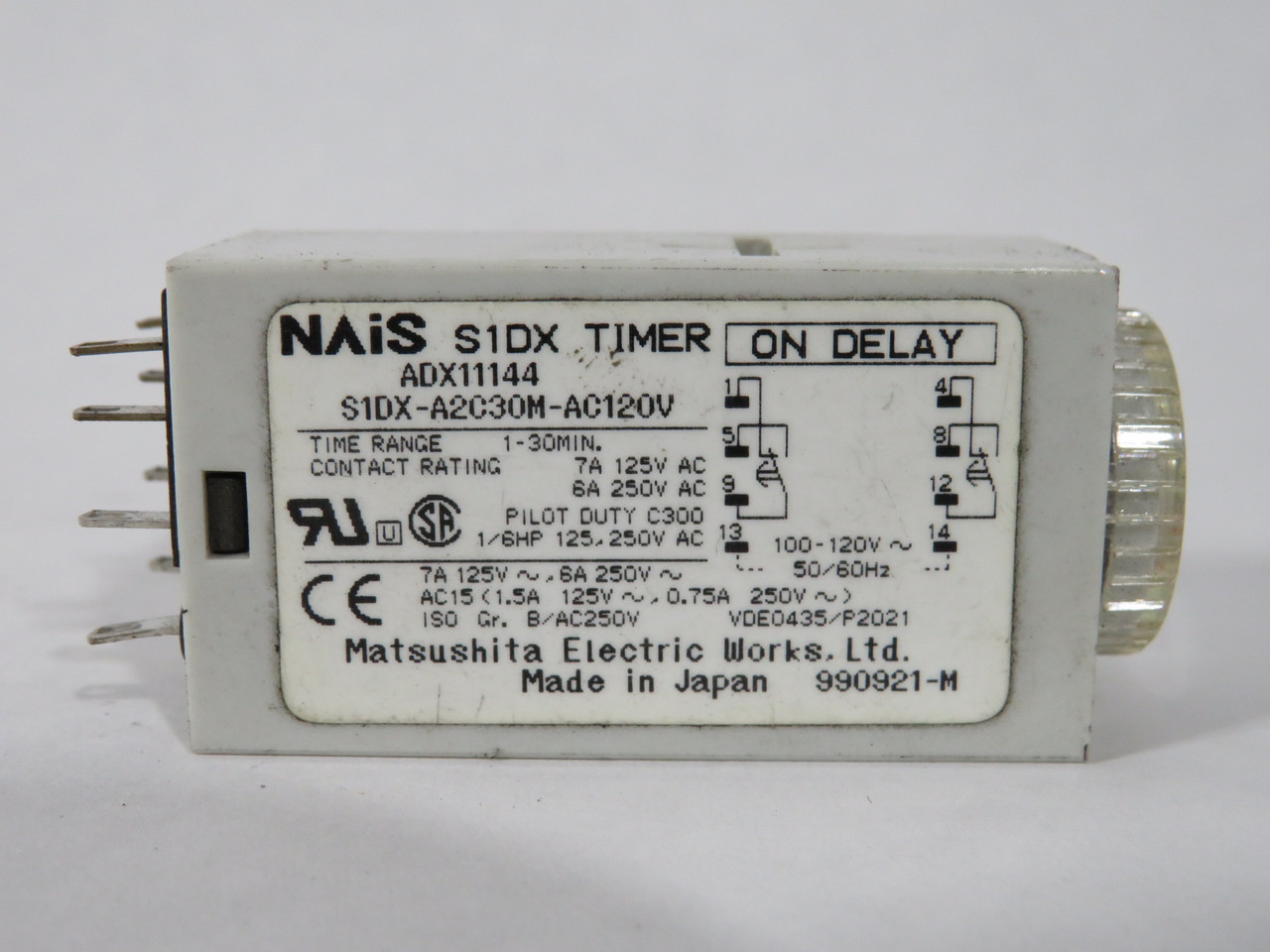 Matsushita S1DX-A2C30M-AC120V Time-Delay Relay 1-30min 7A@125V 6A@250V USED