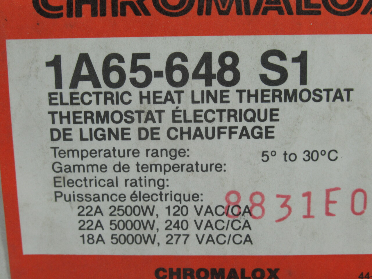 Chromalox 1A65-648 Electric Heat Line Thermostat 5-30C Range 22A 120/240VAC NEW