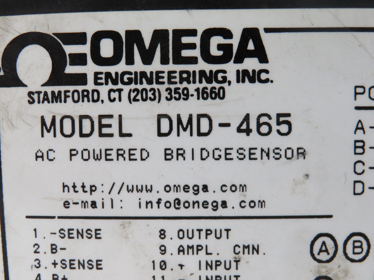 Omega Engineering DMD-465 Strain Amplifier/Signal Conditioner 115V USED