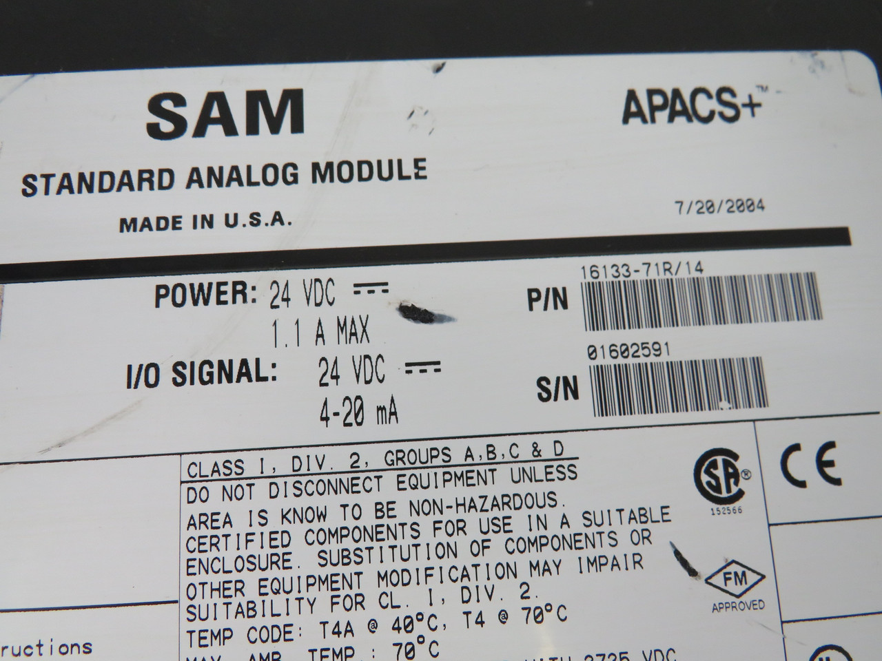 Siemens 16133-71R/14 Standard Analog Module 24VDC 1.1A USED