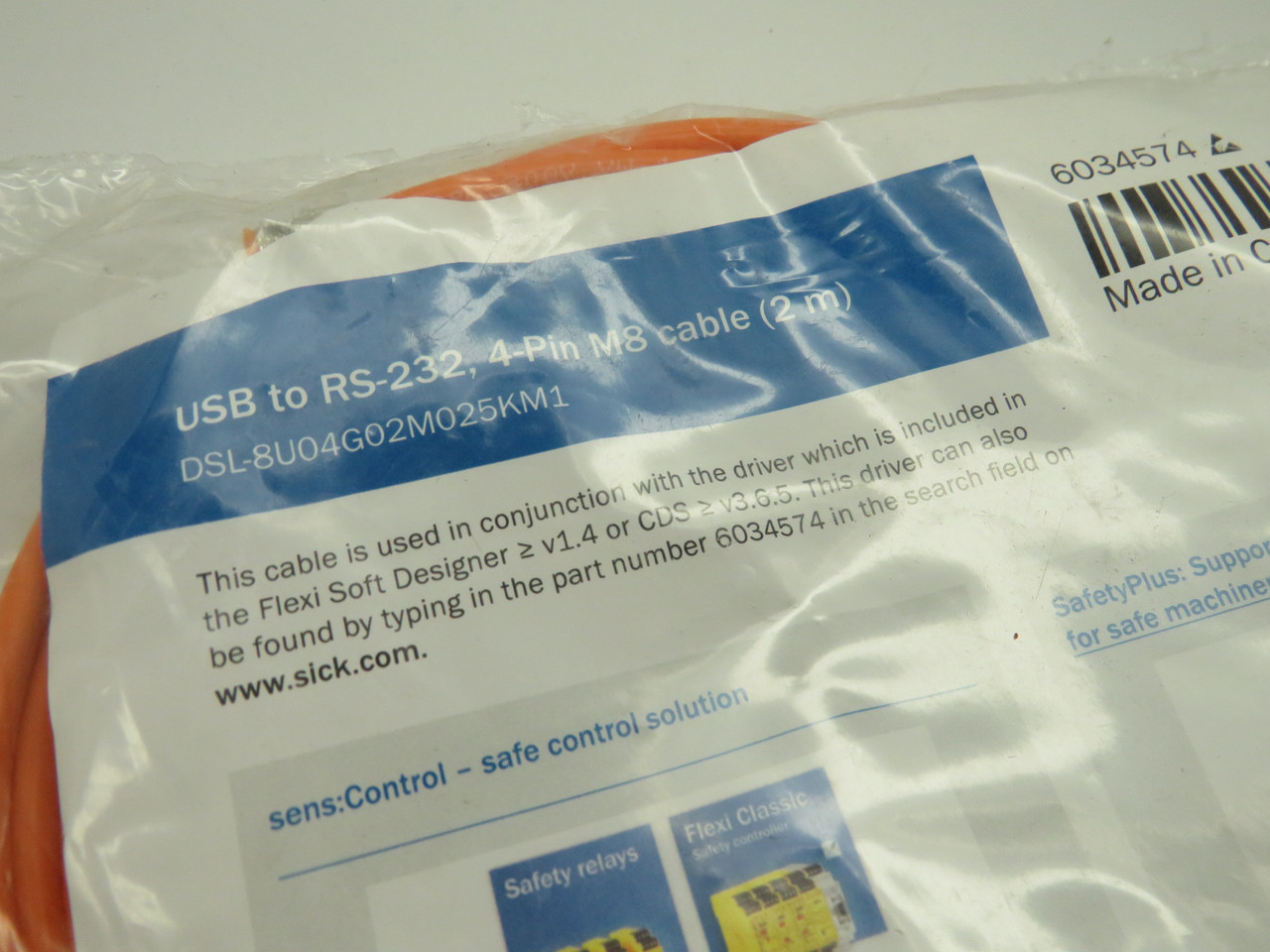 Sick DSL-8U04G02M025KM1 USB to RS-232 Cable 4 Pin M8 2m NWB