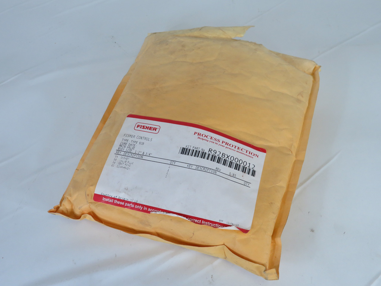 Fisher R92BX000012 Type 92B Valve Repair Kit 1/2" x 3/4" OPEN BAG NWB