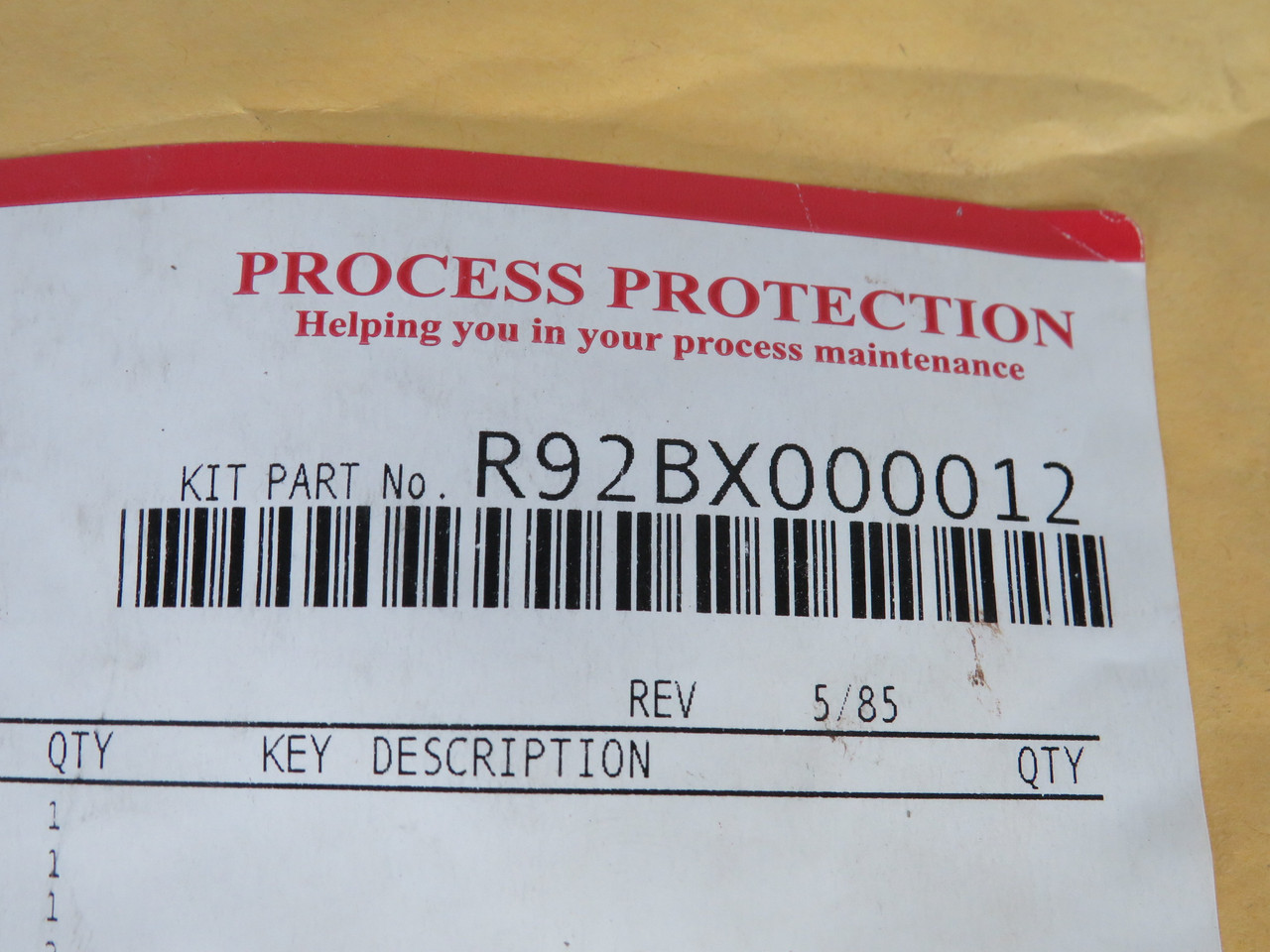 Fisher R92BX000012 Type 92B Valve Repair Kit 1/2" x 3/4" OPEN BAG NWB