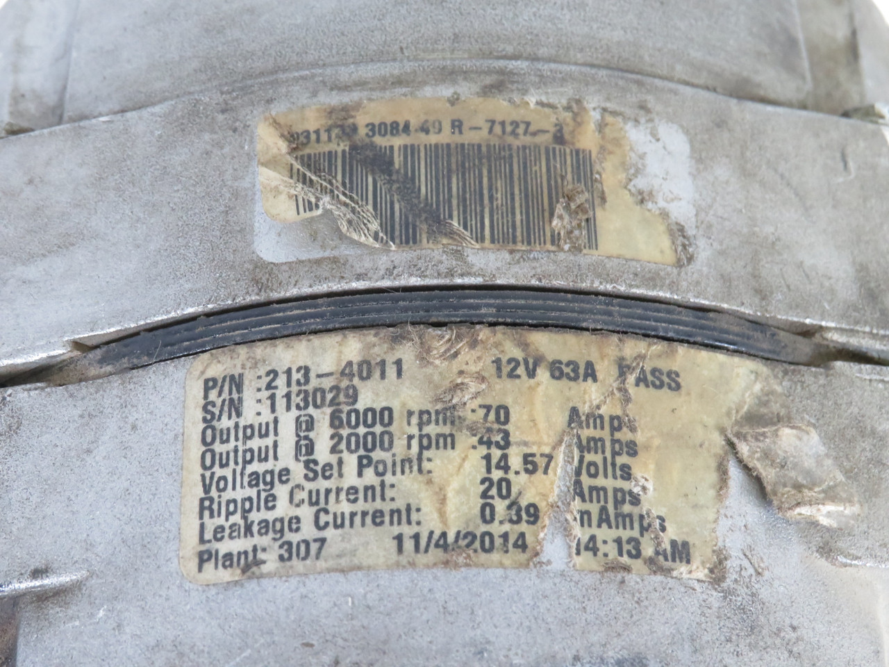 NAPA 213-4011 Alternator 12V 63A .70A@6000rpm .43A@2000rpm LABEL DAMAGE USED