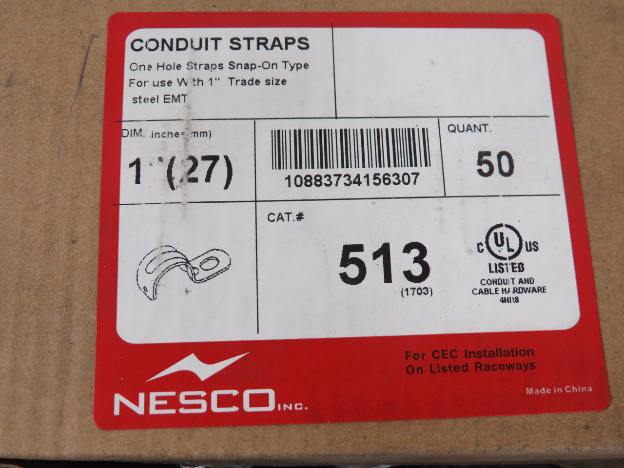 Nesco 513 EMT 1-Hole Conduit Strap 1" 27mm 50-Pack NEW