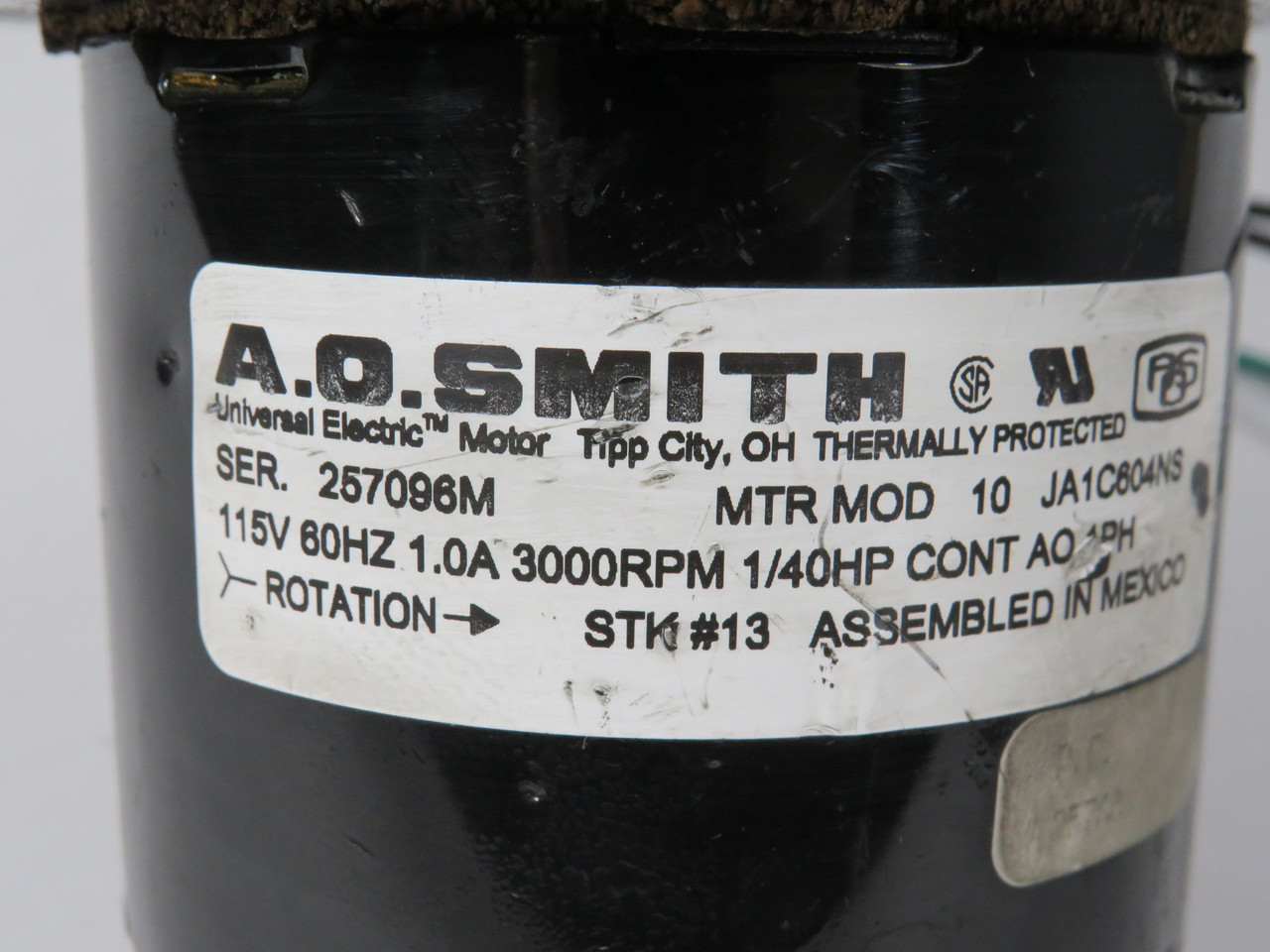 AO Smith JA1C604NS Blower Motor 1/40HP 3000RPM 115V AO 1Ph 1.0A 60Hz USED
