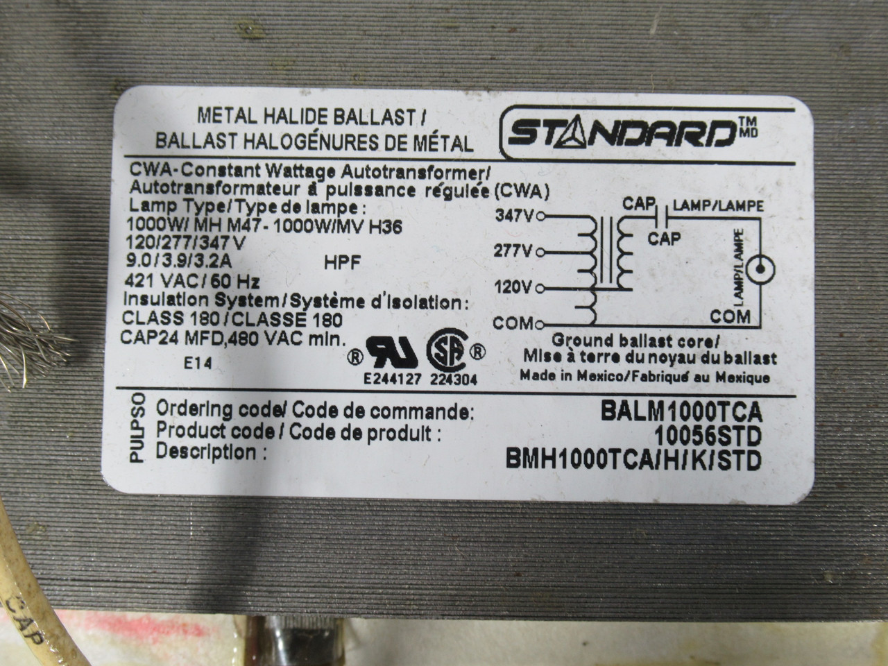 Standard BALM1000TCA/10056STD Metal Halide Ballast 120/277/347V 60Hz NEW