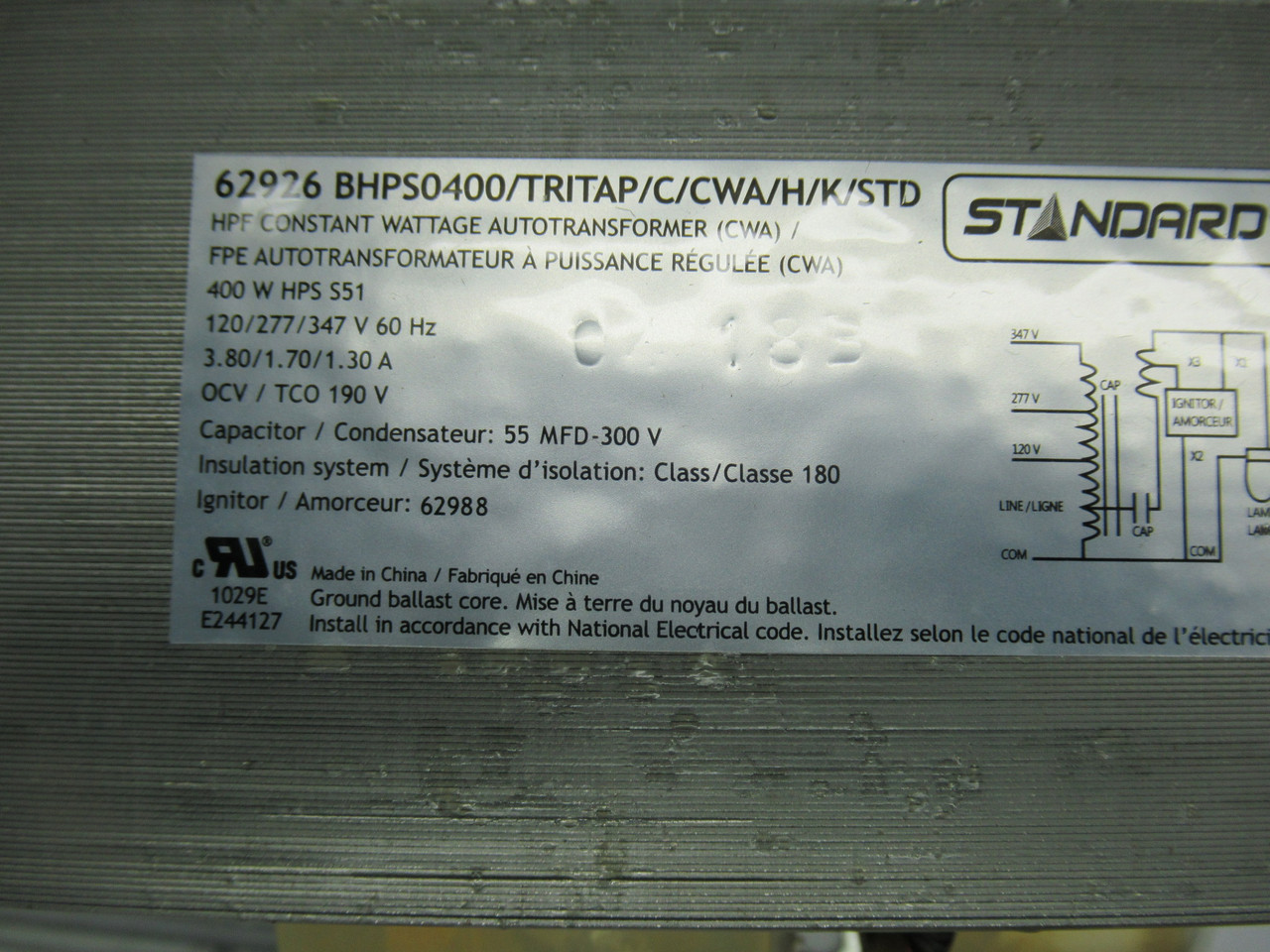 Standard 62926 Magnetic HPS Ballast 120/277/347V 60Hz NOP