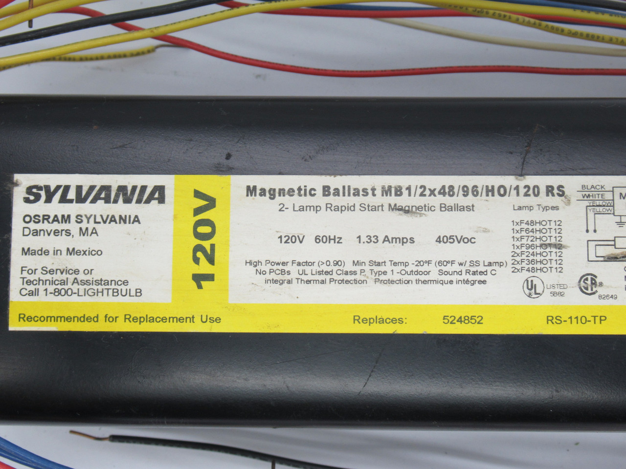 Sylvania MB1/2X48/96/H0/120 RS Magnetic Ballast 120V 60Hz 1.33A NOP
