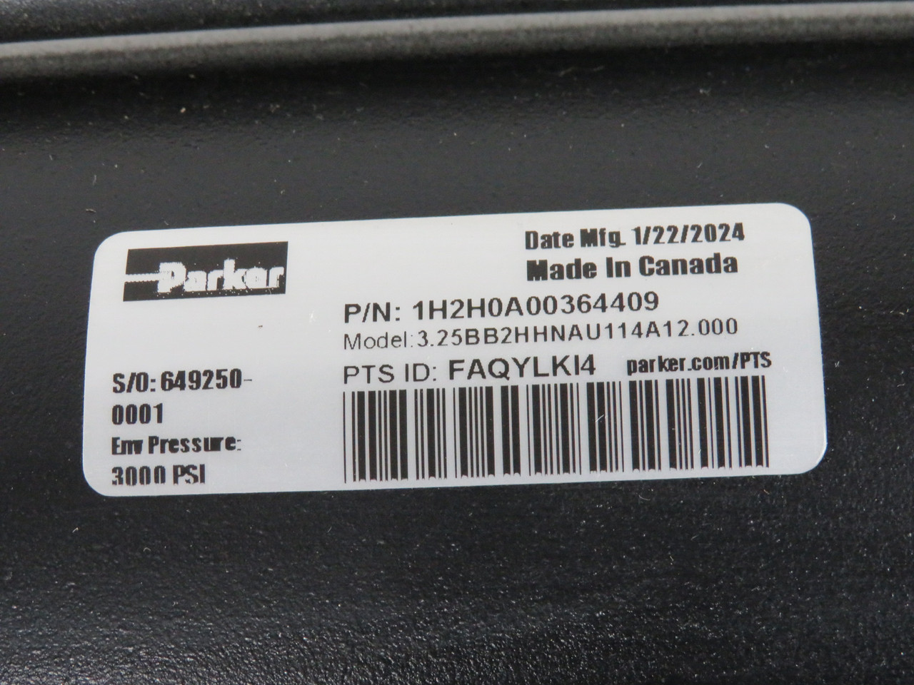 Parker 3.25BB2HHNAU114A12.000 Cylinder 3.25" Bore 12" Stroke SHELF WEAR NOP
