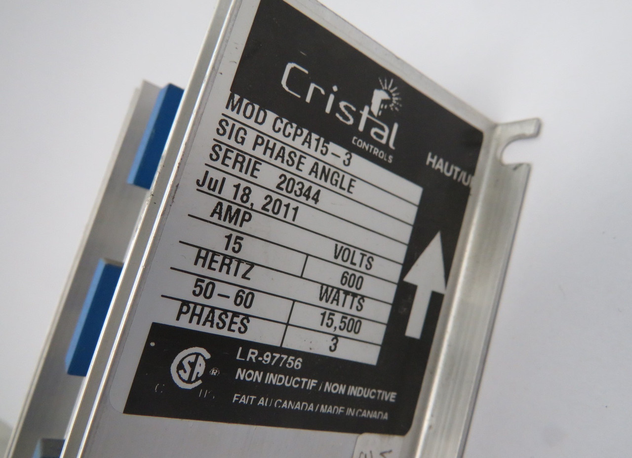 Cristal CCPA15-3 Phase Angle SCR Controller 3Ph 15A 600V 15,500W 50/60Hz USED