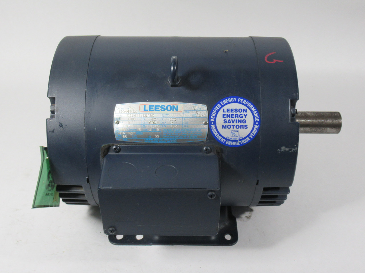 Leeson 130443.00 5HP 1740RPM 575V F184T DP 1Ph 5.7A 60Hz USED
