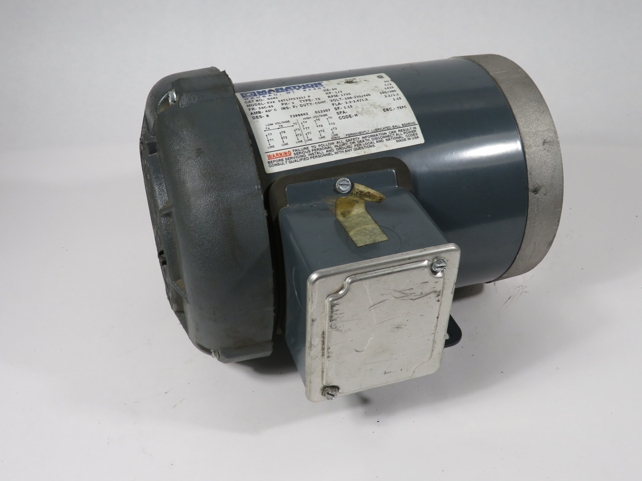 Marathon 56T17F5321J Motor 1/2HP 1725RPM 208-230/460V 56C-65 TEFC 3Ph 60Hz NOP