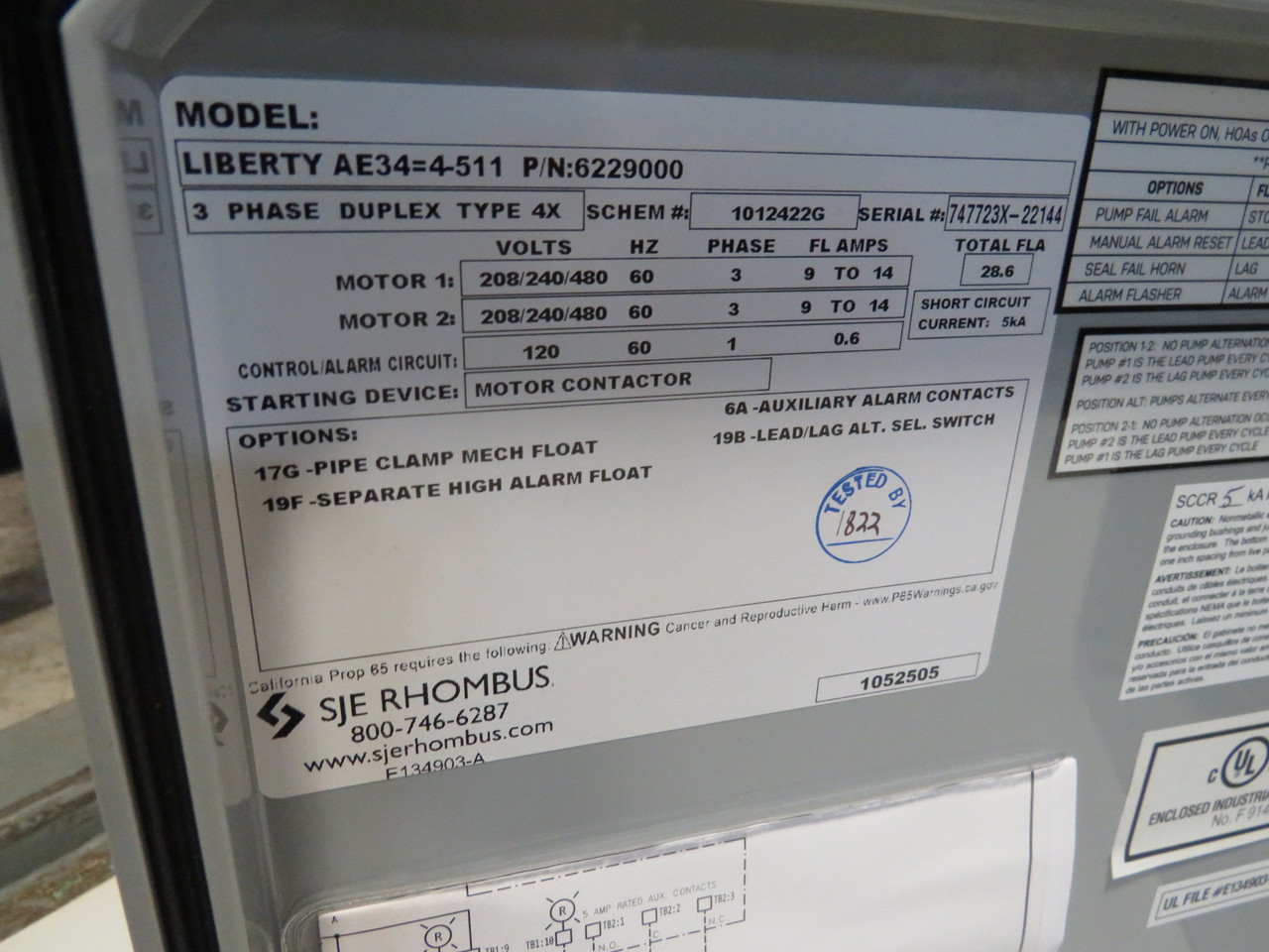 Liberty Pumps AE34=4-511 Alternator Kit 208/240/480V 3PH NEW