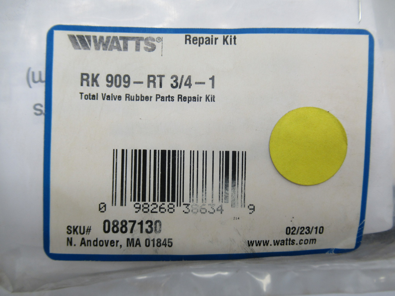 Watts RK909-RT3/4-1 Total Valve Rubber Parts Repair Kit For 909 Series NWB