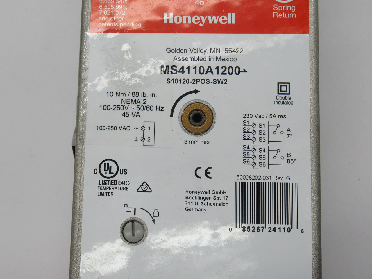 Honeywell MS4110A1200 Direct Coupled Actuator 120VAC 50/60Hz 45VA 2-Position NEW