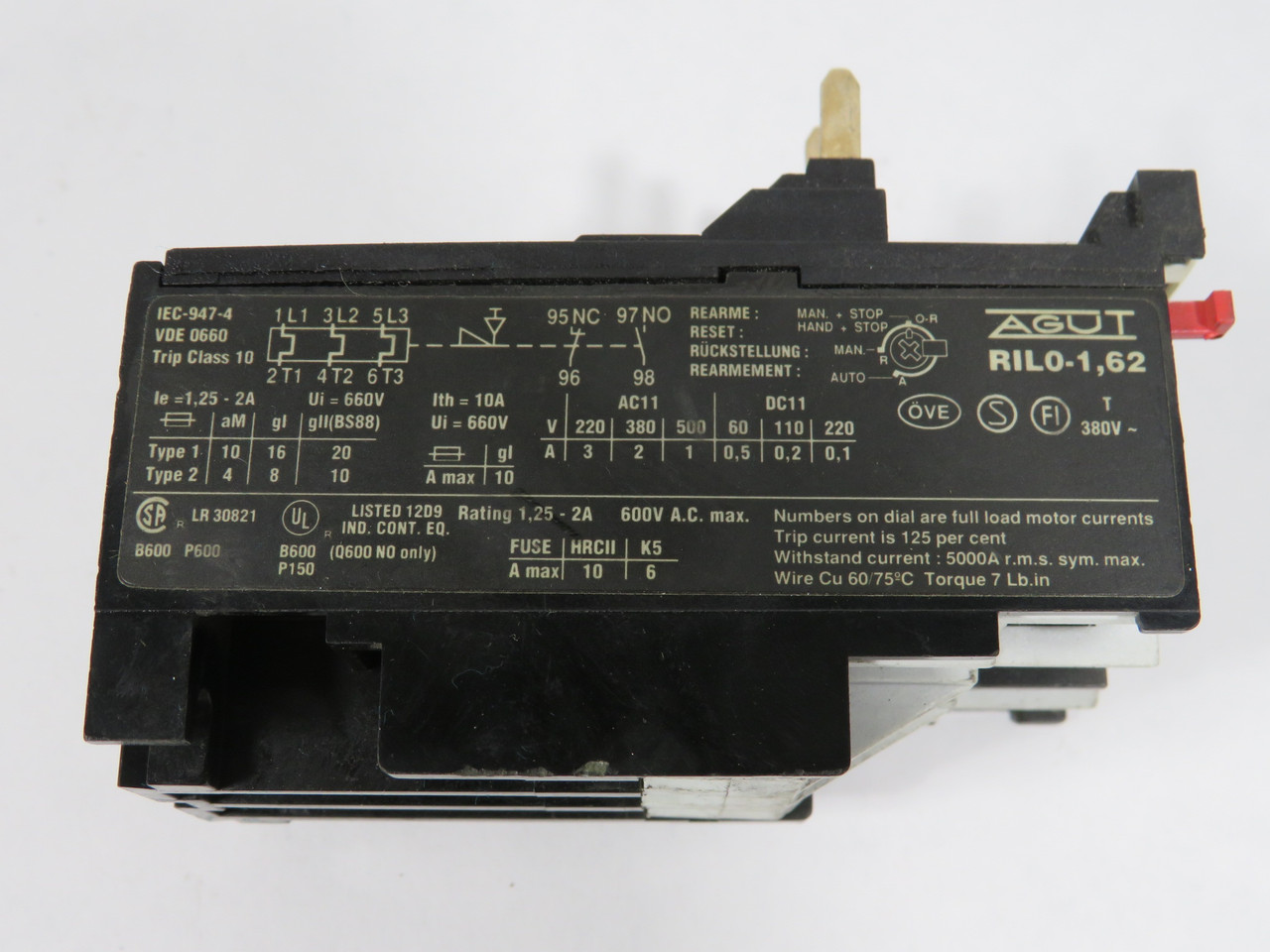 Joslyn Clark RIL0-1,62 Thermal Overload Relay 1.25-2A 660V Trip Class 10 USED