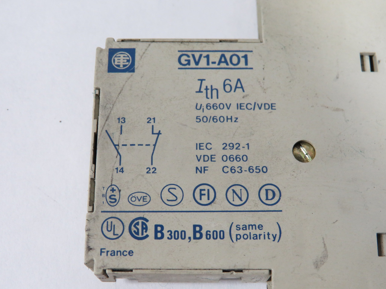 Telemecanique GV1-A01 Auxiliary Contact Block 1NC 660V 6A USED