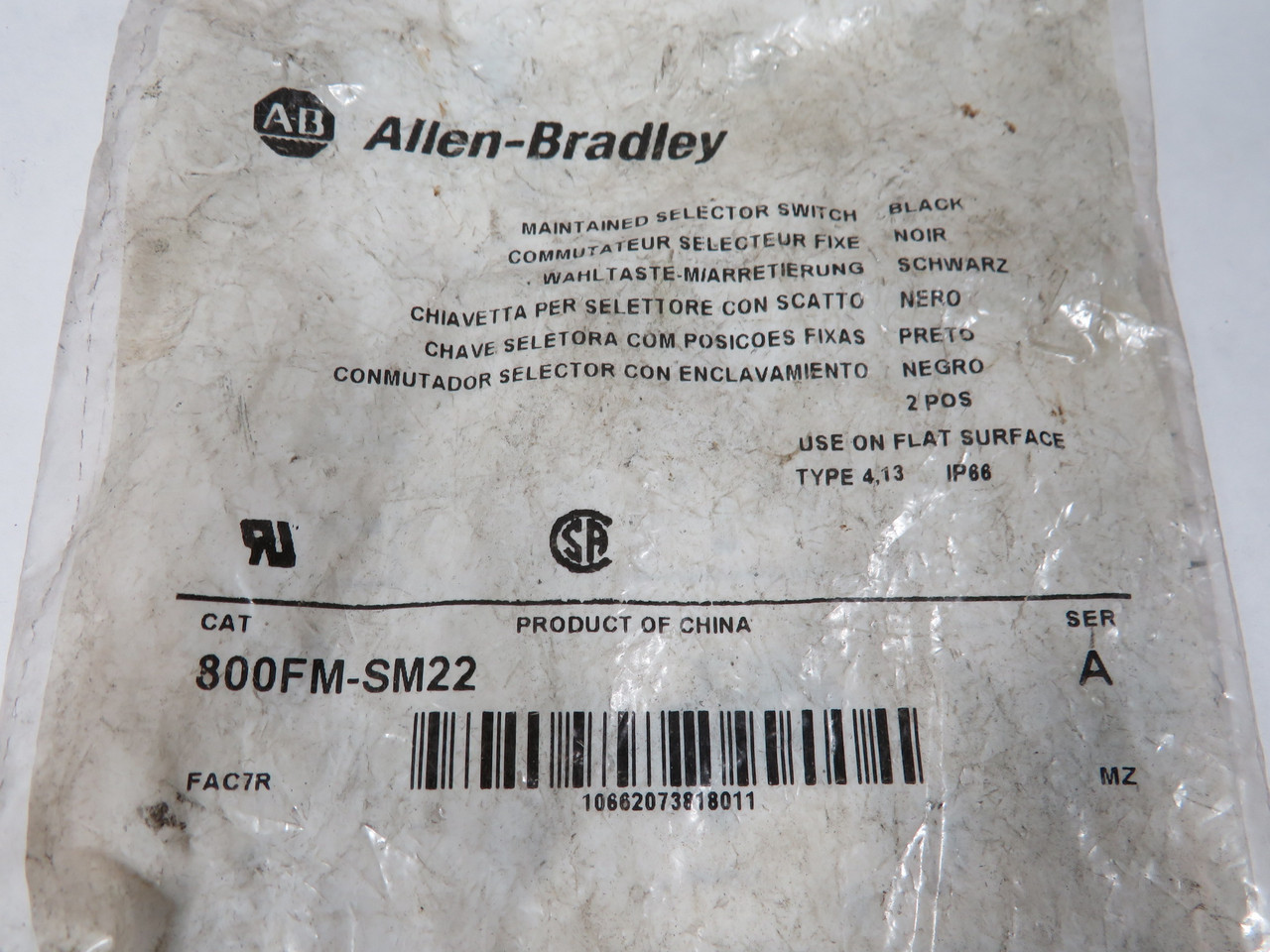 Allen-Bradley 800FM-SM22 Series A Maintained Selector Switch 2 Position NWB