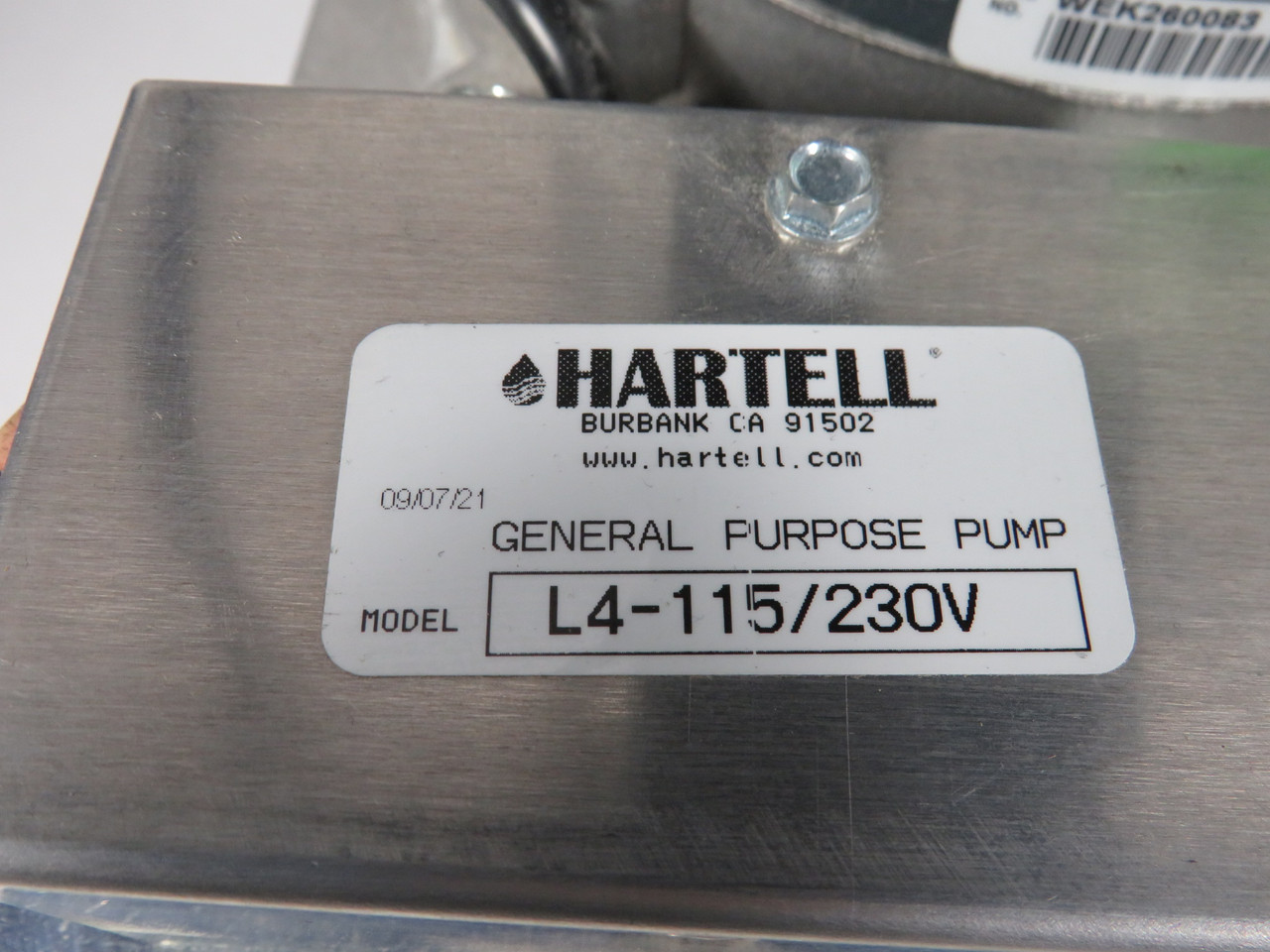 Hartell L4-115/230 High Volume Condensate Pump 115V@7.46A 230V@3.7A NOP