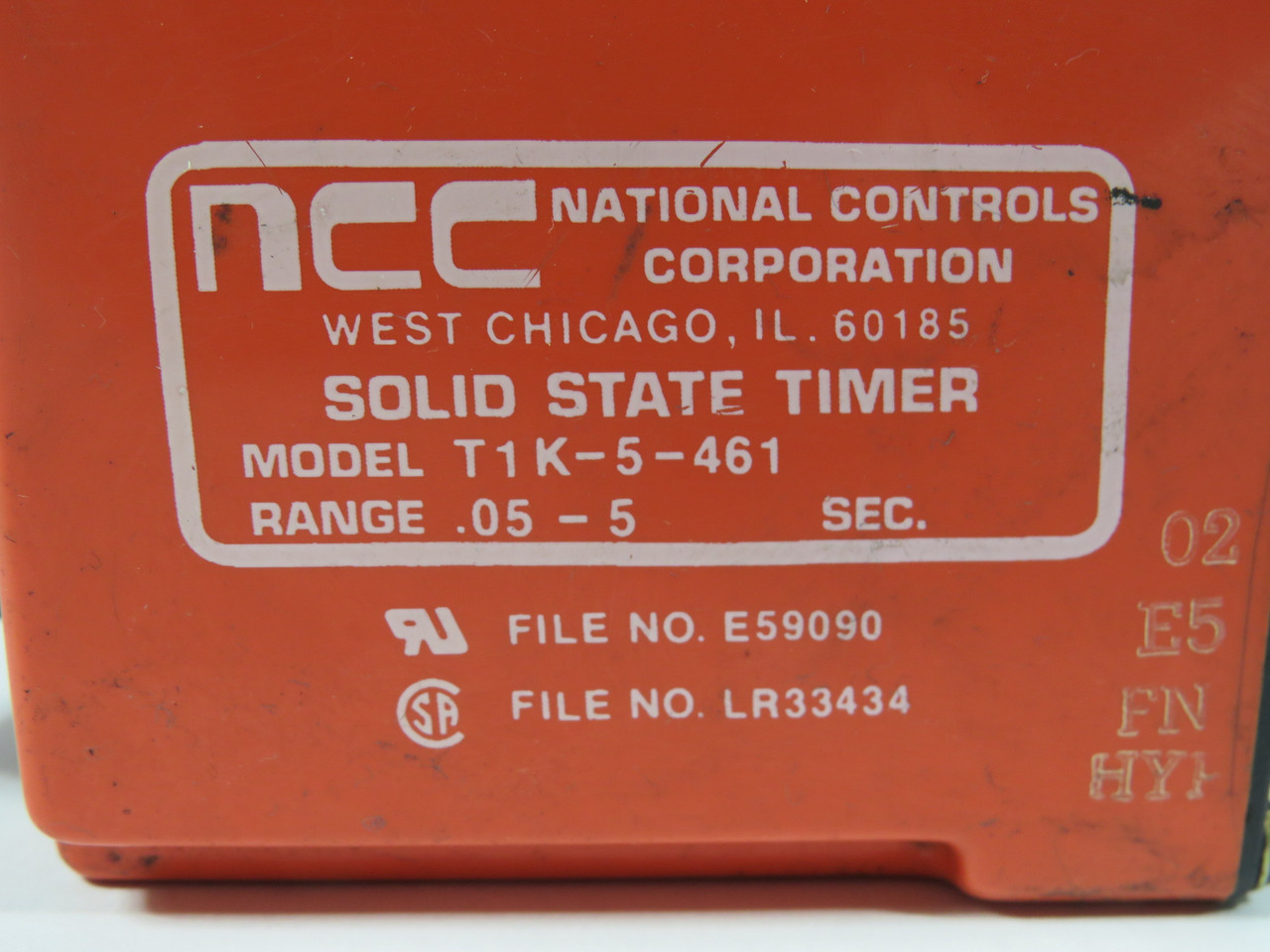 NCC T1K-5-461 Solid State Timer .05 to 5 sec 120V 50/60Hz 8-Pin USED